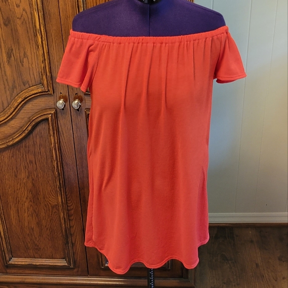❣️HP❣️Summer orange on or off elastic shoulder simple midi summer dress Sz: M - Picture 2 of 5
